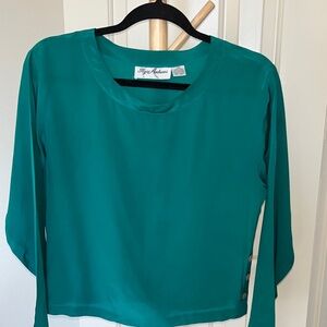 Vintage 100% Silk Teal Long Side Button Top